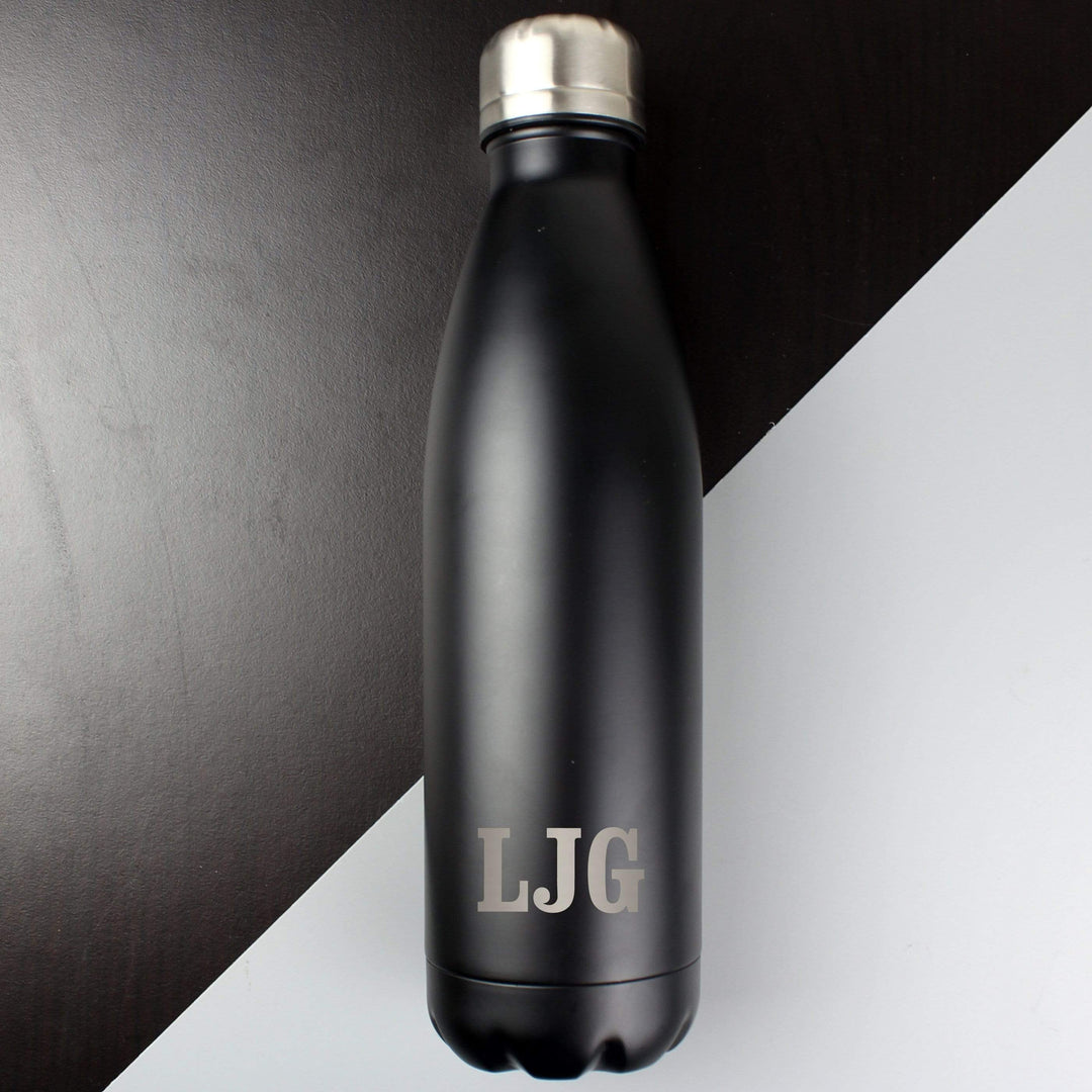 Personalised Memento Food &amp; Drink Personalised Initials Black Metal Insulated Drinks Bottle