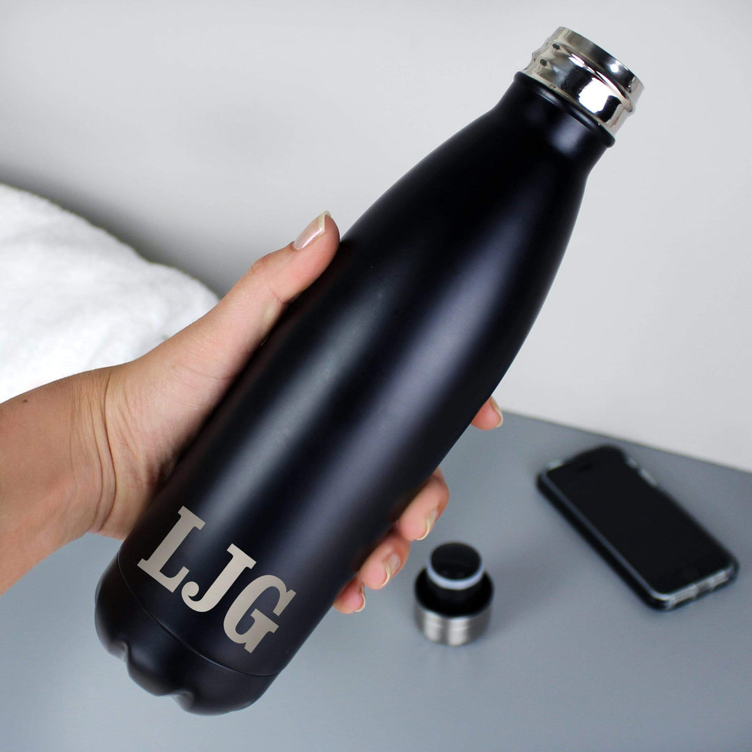 Personalised Memento Food &amp; Drink Personalised Initials Black Metal Insulated Drinks Bottle