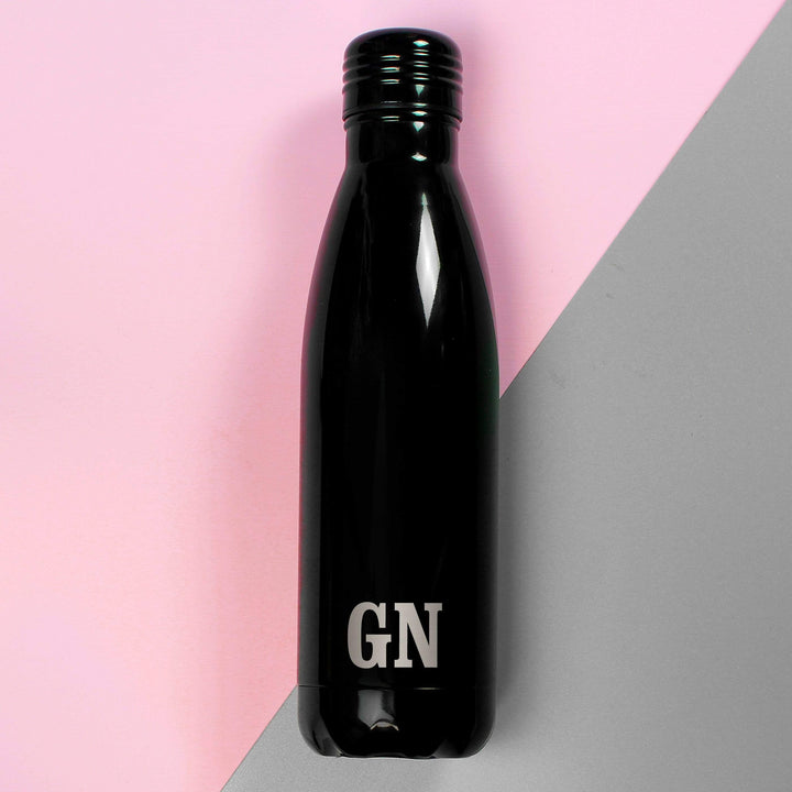 Personalised Memento Food &amp; Drink Personalised Initials Black Metal Insulated Drinks Bottle