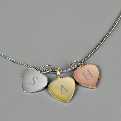 Personalised Memento Personalised Initials Gold Rose Gold and Silver 3 Hearts Necklace