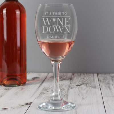 Personalised Memento Glasses & Barware Personalised 'It's Time to Wine Down' Wine Glass