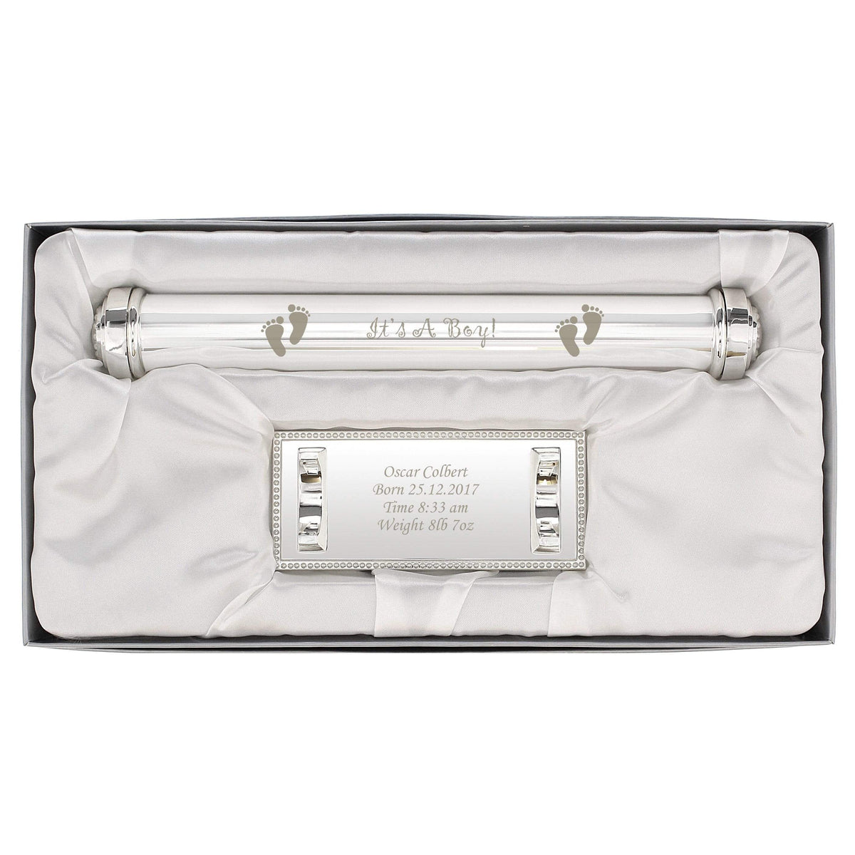 Personalised Memento Keepsakes Personalised Its A Boy Silver Plated Certificate Holder