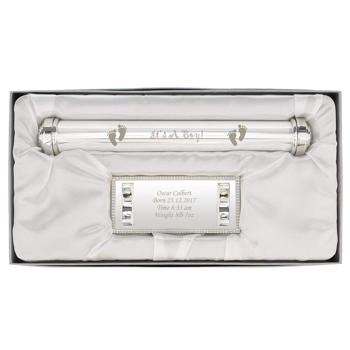 Personalised Memento Keepsakes Personalised Its A Boy Silver Plated Certificate Holder