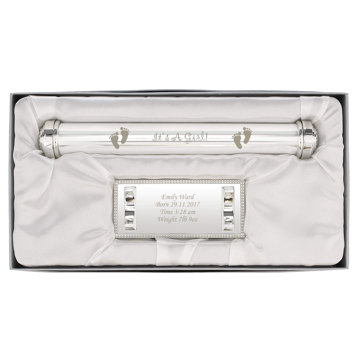 Personalised Memento Keepsakes Personalised Its A Girl Silver Plated Certificate Holder