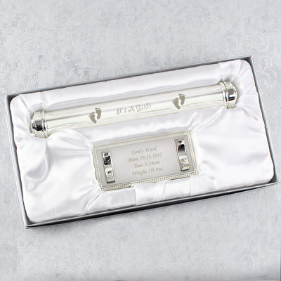Personalised Memento Keepsakes Personalised Its A Girl Silver Plated Certificate Holder