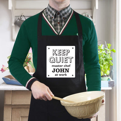 Personalised Memento Kitchen, Baking & Dining Gifts Personalised Keep Quiet Black Apron