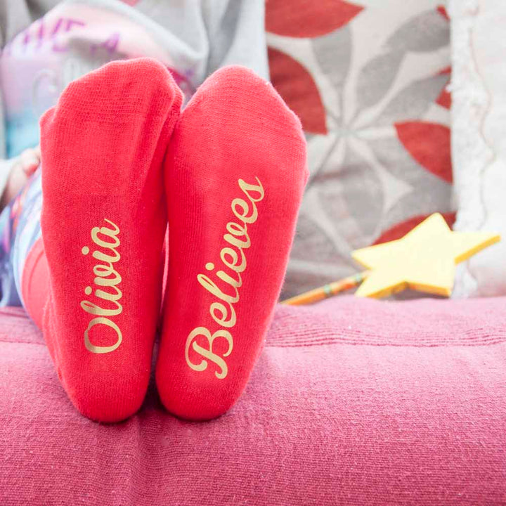Personalised Kids Crimson &amp; Gold Christmas Day Socks
