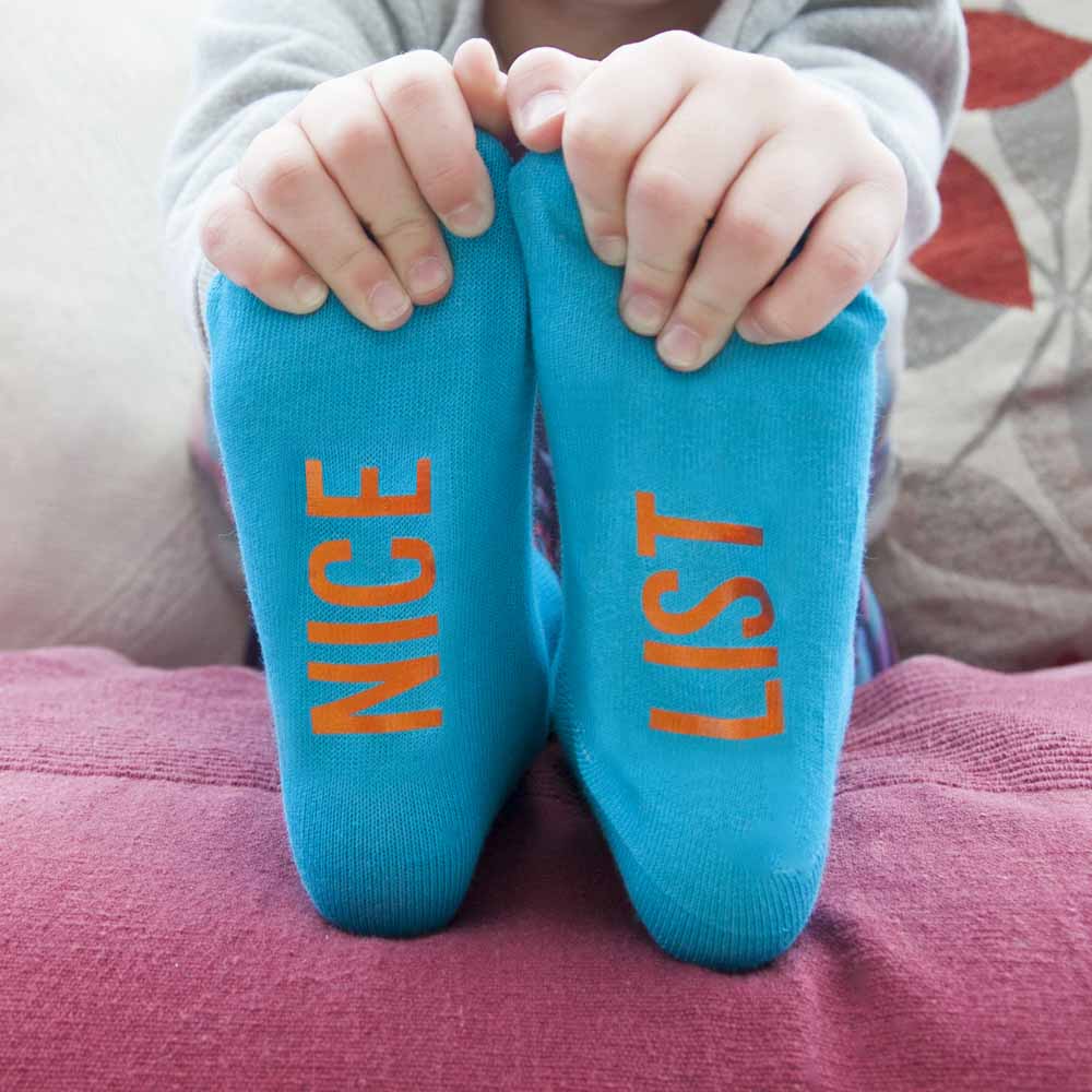 Personalised Kids Turquoise &amp; Terracotta Orange Christmas Day Socks