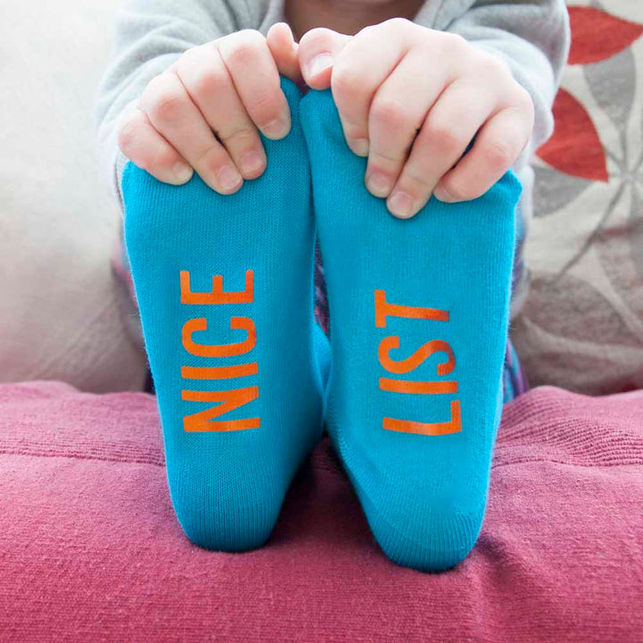 Personalised Kids Turquoise &amp; Terracotta Orange Christmas Day Socks