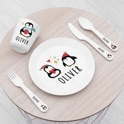 Treat Personalised Kids Winter Penguin Plastic Dining Set