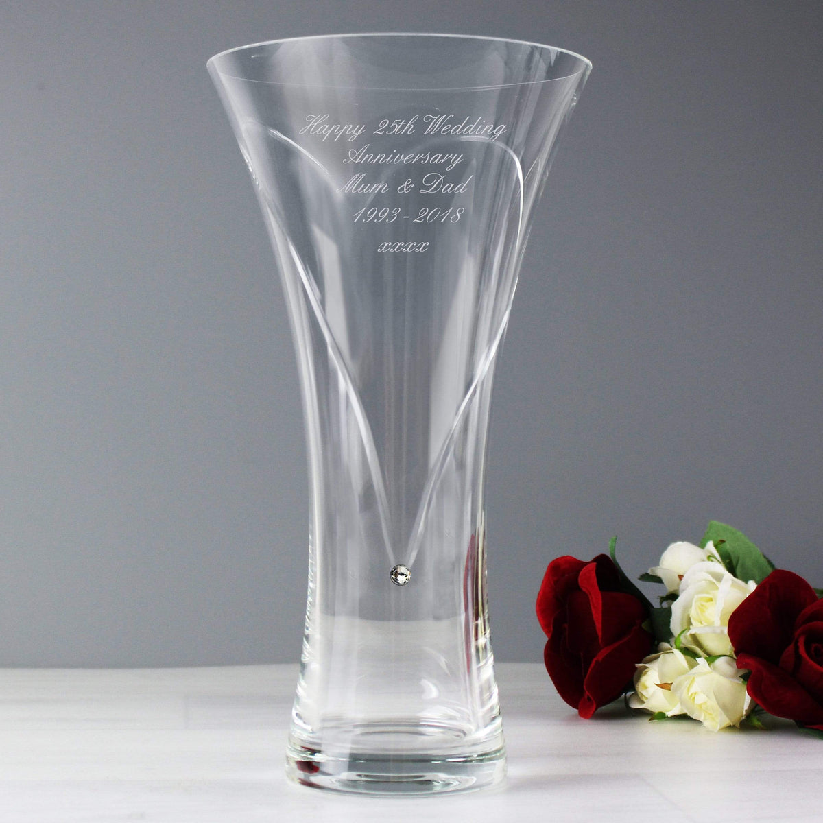 Personalised Memento Vases Personalised Large Hand Cut Diamante Heart Vase with Swarovski Elements
