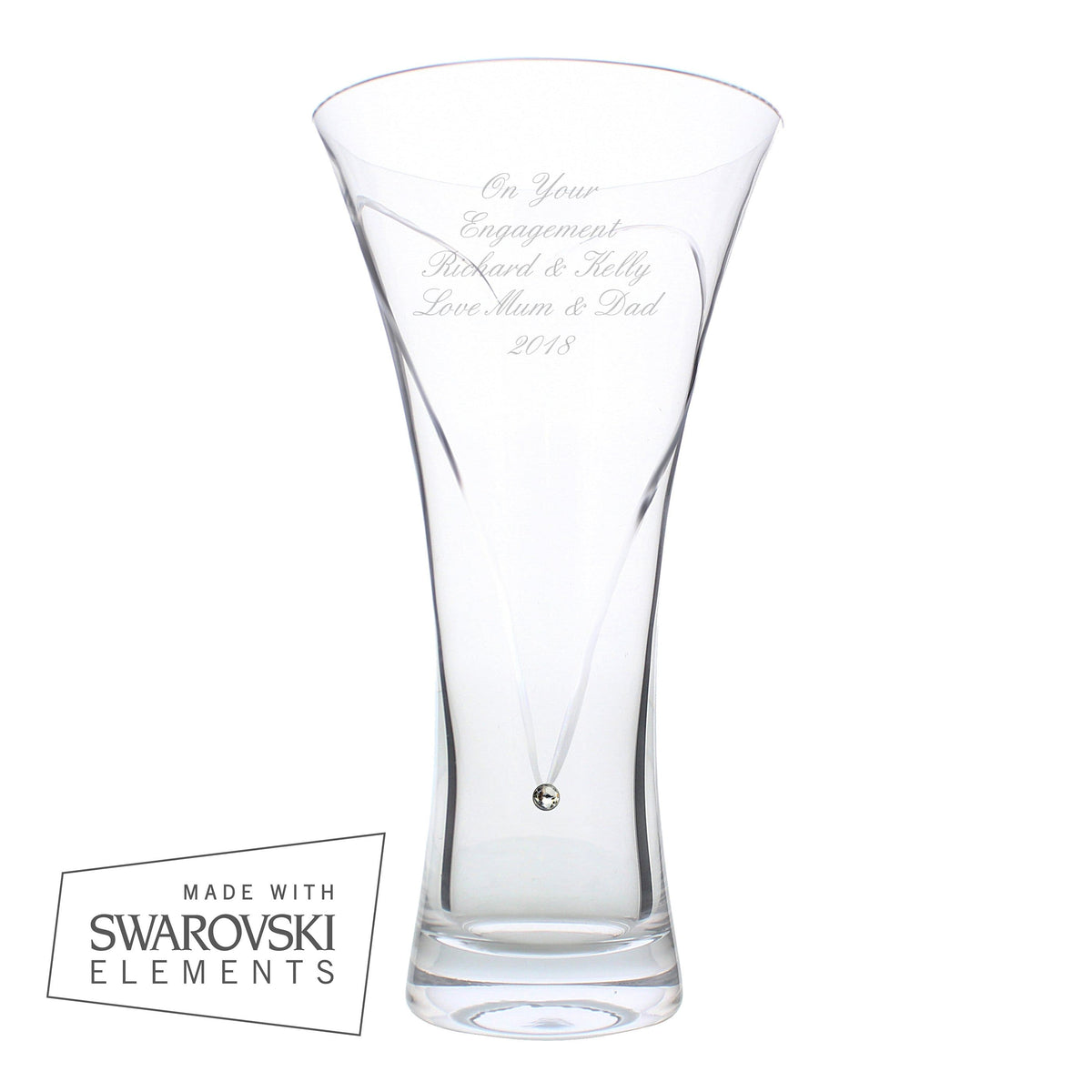 Personalised Memento Vases Personalised Large Hand Cut Diamante Heart Vase with Swarovski Elements