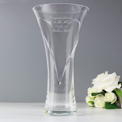 Personalised Memento Vases Personalised Large Hand Cut Diamante Heart Vase with Swarovski Elements