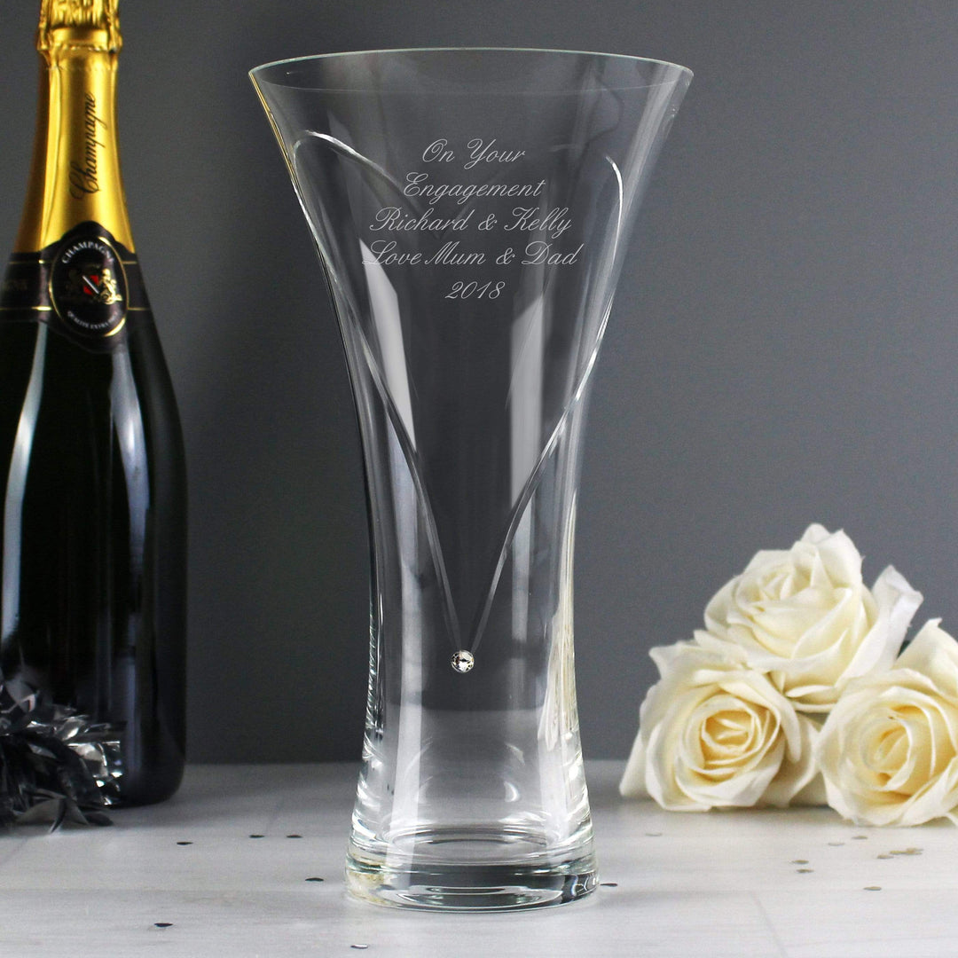 Personalised Memento Vases Personalised Large Hand Cut Diamante Heart Vase with Swarovski Elements