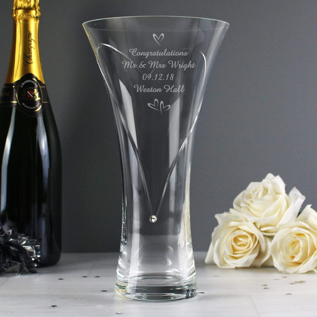 Personalised Memento Vases Personalised Large Hand Cut Little Hearts Diamante Vase with Swarovski Elements