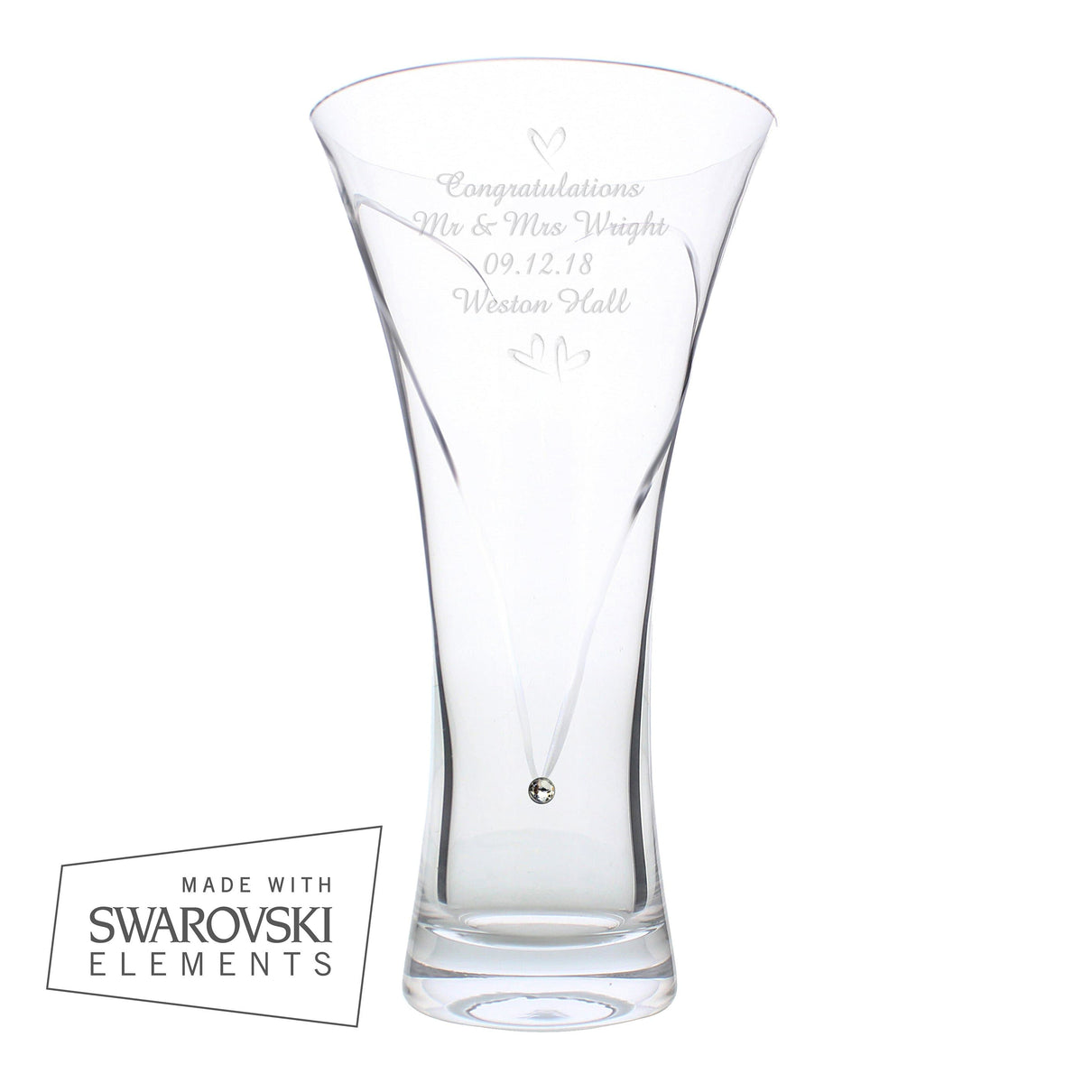 Personalised Memento Vases Personalised Large Hand Cut Little Hearts Diamante Vase with Swarovski Elements