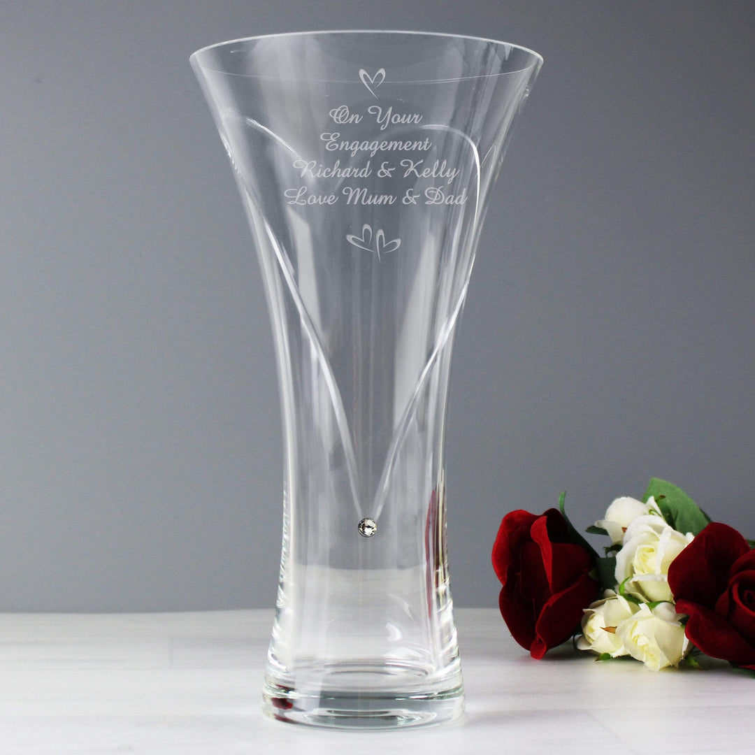 Personalised Memento Vases Personalised Large Hand Cut Little Hearts Diamante Vase with Swarovski Elements