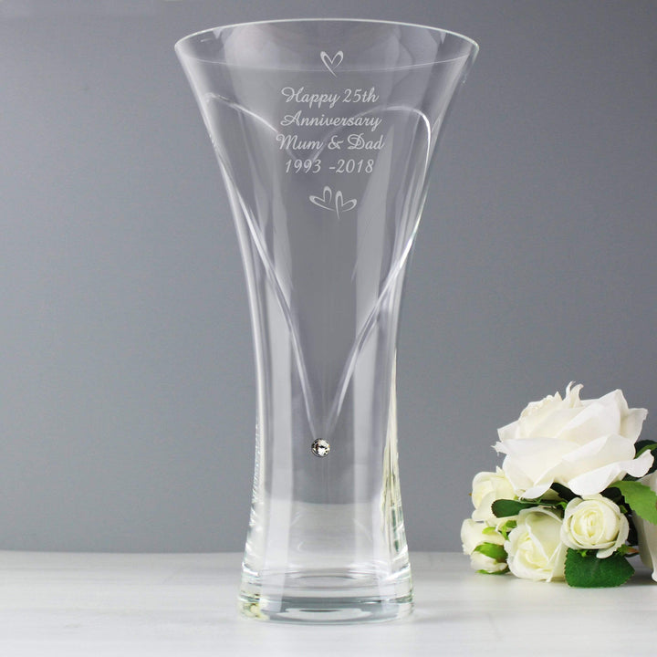 Personalised Memento Vases Personalised Large Hand Cut Little Hearts Diamante Vase with Swarovski Elements