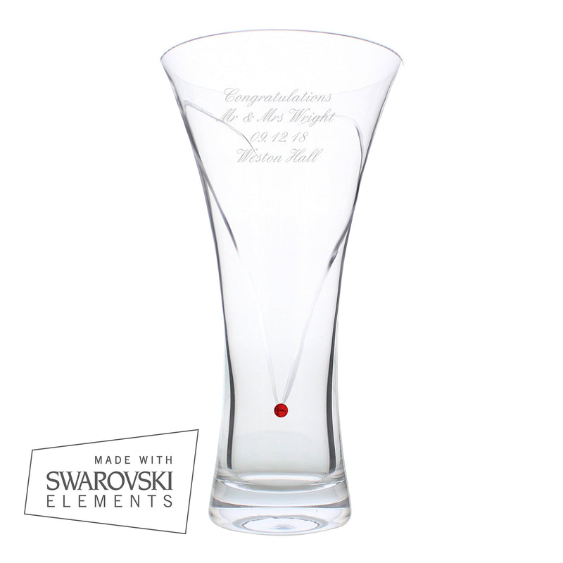 Personalised Memento Vases Personalised Large Hand Cut Ruby Diamante Heart Vase with Swarovski Elements