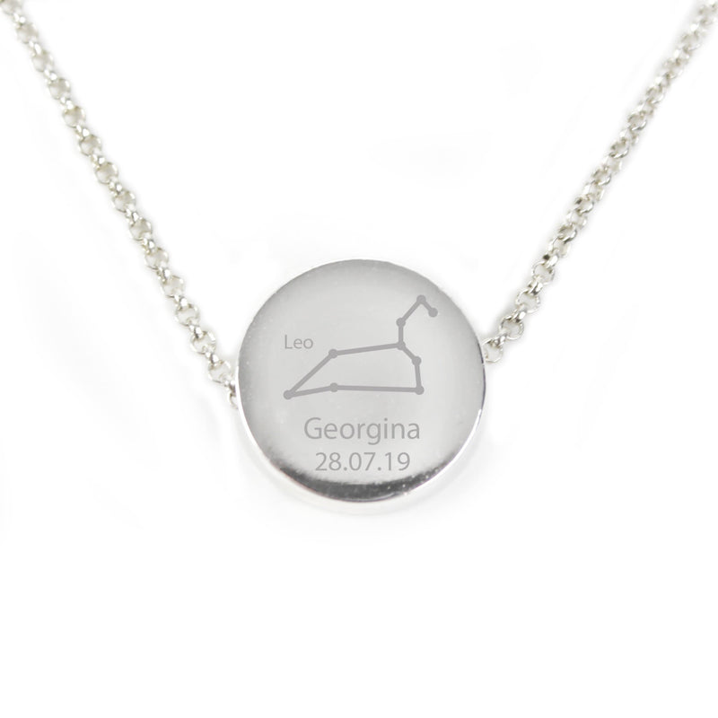 Personalised Memento Jewellery Personalised Leo Zodiac Star Sign Silver Tone Necklace (July 23rd - August 22nd)