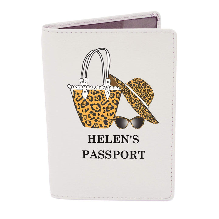Personalised Memento Leather Personalised Leopard Print Cream Passport Holder