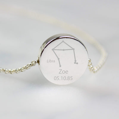 Personalised Memento Jewellery Personalised Libra Zodiac Star Sign Silver Tone Necklace (September 23rd - October 22nd)