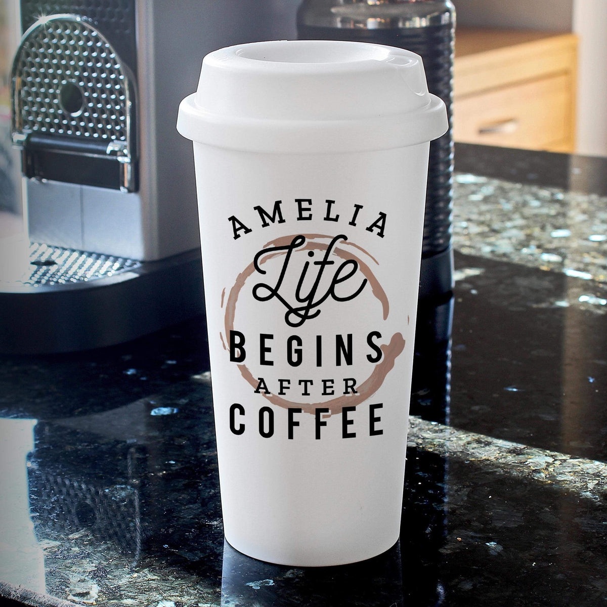 Personalised Memento Personalised 'Life Begins After Coffee' Insulated Eco Travel Cup