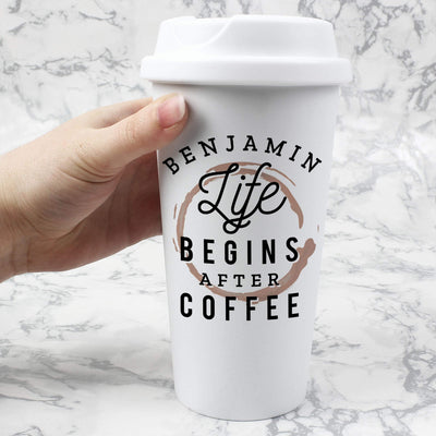 Personalised Memento Personalised 'Life Begins After Coffee' Insulated Eco Travel Cup