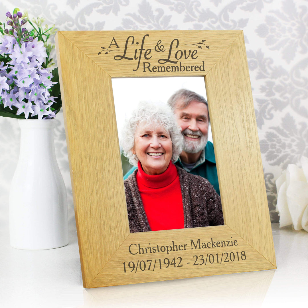 Personalised Memento Wooden Personalised Life &amp; Love 4x6 Oak Finish Photo Frame
