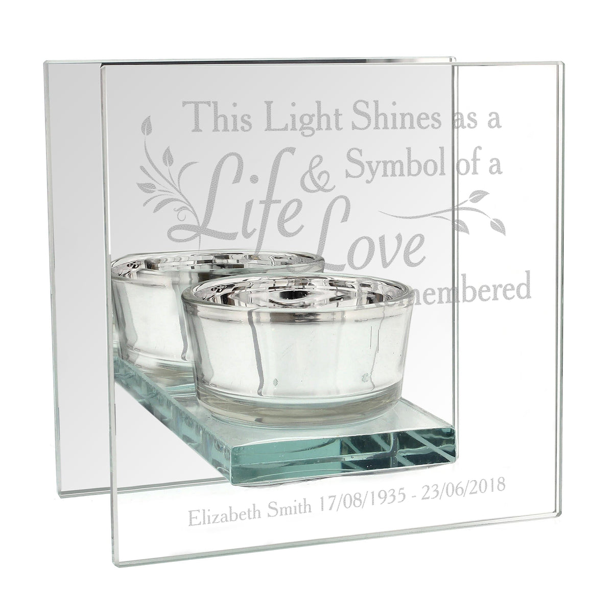 Personalised Memento Candles & Reed Diffusers Personalised Life & Love Mirrored Glass Tea Light Candle Holder