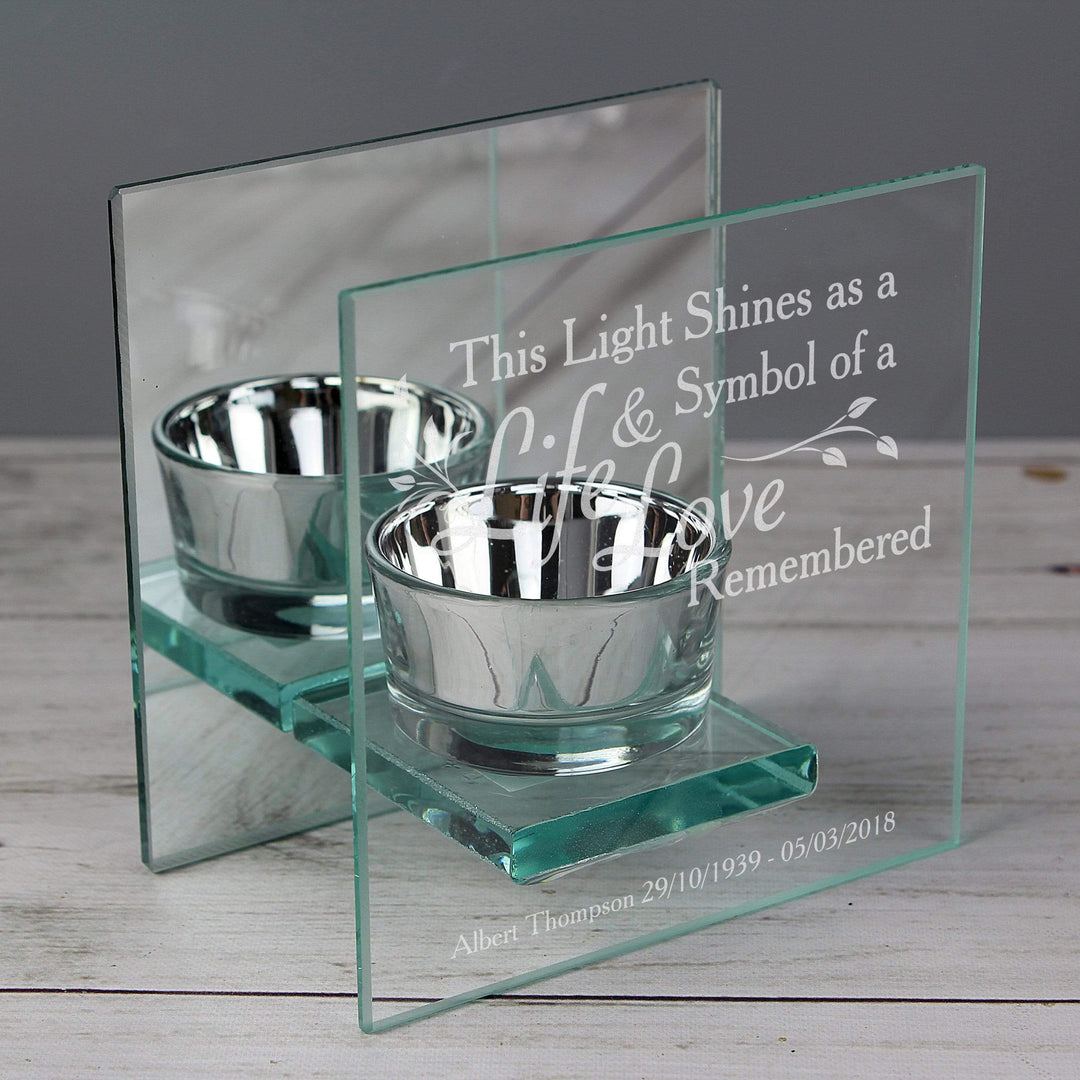 Personalised Memento Candles &amp; Reed Diffusers Personalised Life &amp; Love Mirrored Glass Tea Light Candle Holder