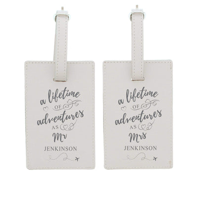 Personalised Memento Leather Personalised 'Lifetime of Adventures' Couples Luggage Tags