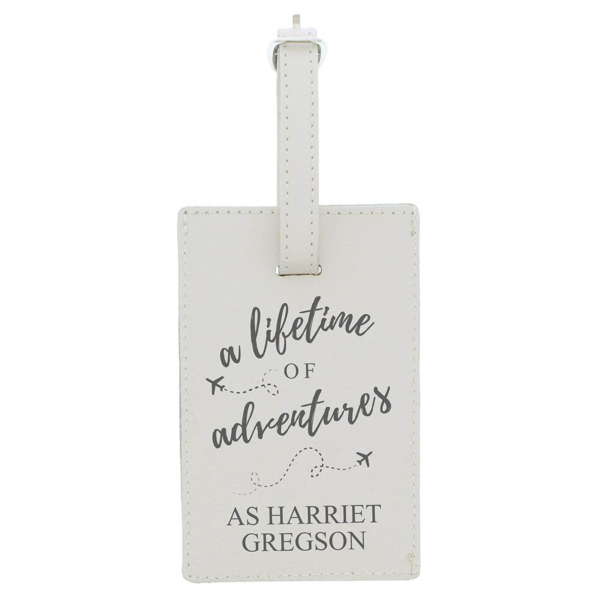 Personalised Memento Leather Personalised 'Lifetime of Adventures' Cream Luggage Tag