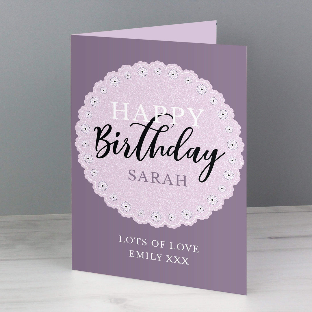 Personalised Memento Greetings Cards Personalised Lilac Lace Birthday Card