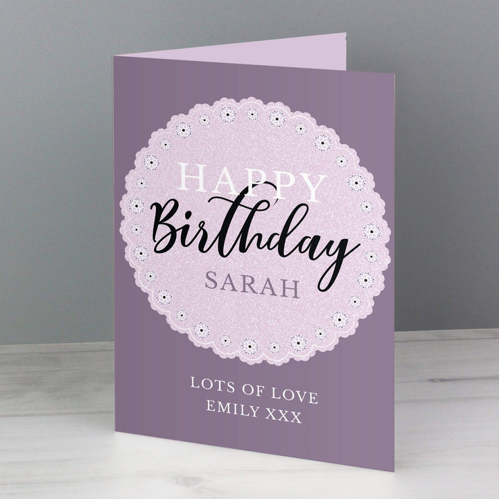 Personalised Memento Greetings Cards Personalised Lilac Lace Birthday Card