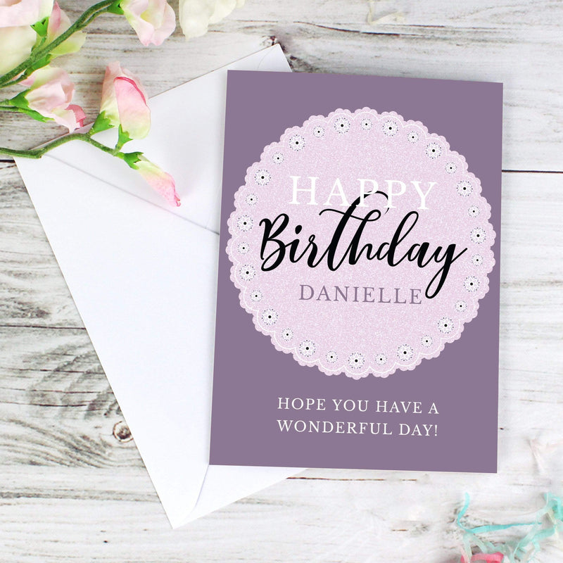 Personalised Memento Greetings Cards Personalised Lilac Lace Birthday Card