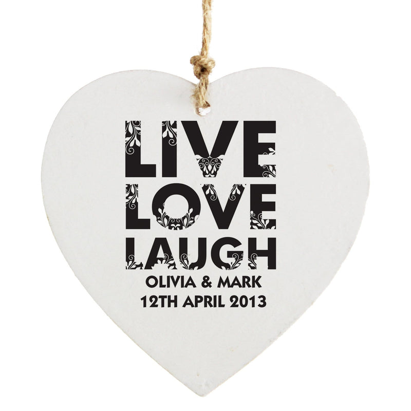 Personalised Memento Hanging Decorations & Signs Personalised Live Love Laugh Wooden Heart Decoration