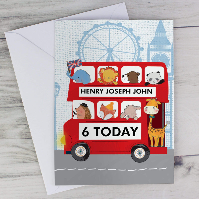 Personalised Memento Greetings Cards Personalised London Animal Bus Birthday Card