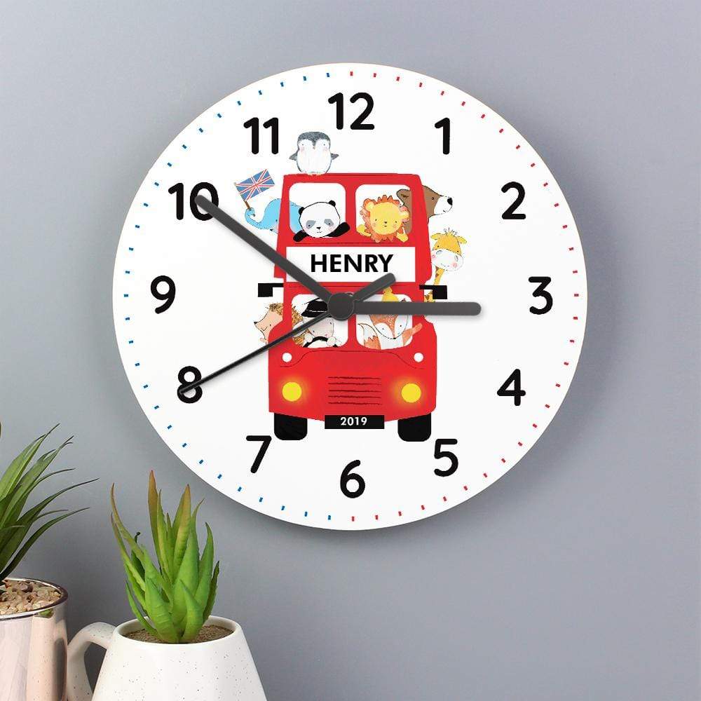 Personalised Memento Clocks &amp; Watches Personalised London Animal Bus Wooden Clock