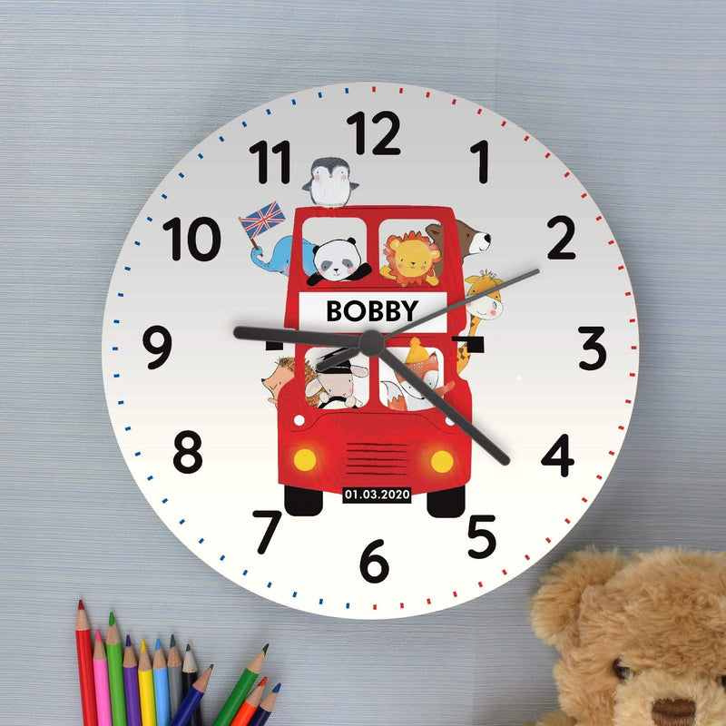 Personalised Memento Clocks & Watches Personalised London Animal Bus Wooden Clock