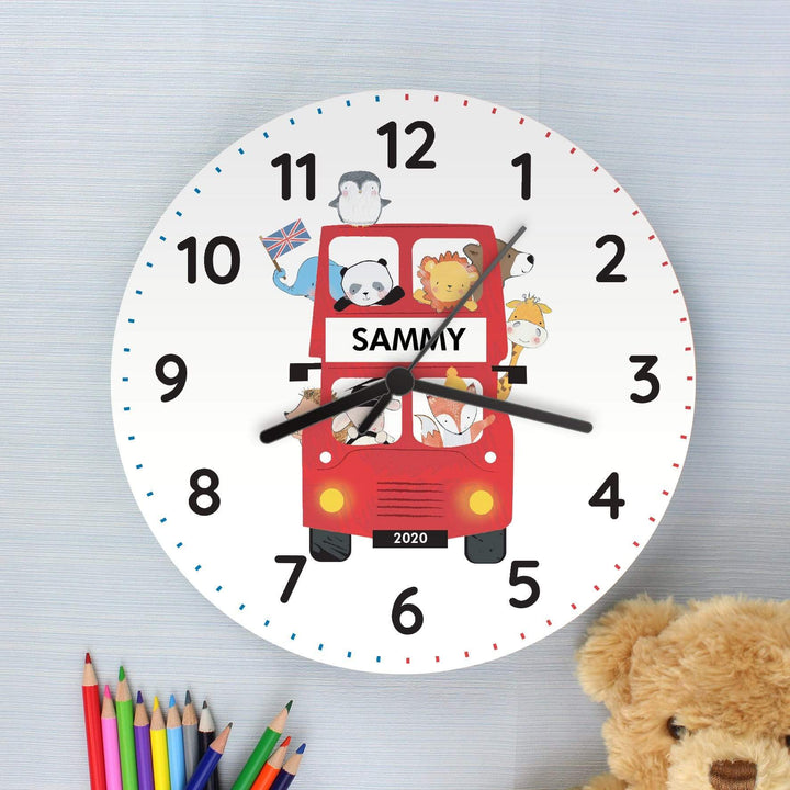 Personalised Memento Clocks &amp; Watches Personalised London Animal Bus Wooden Clock