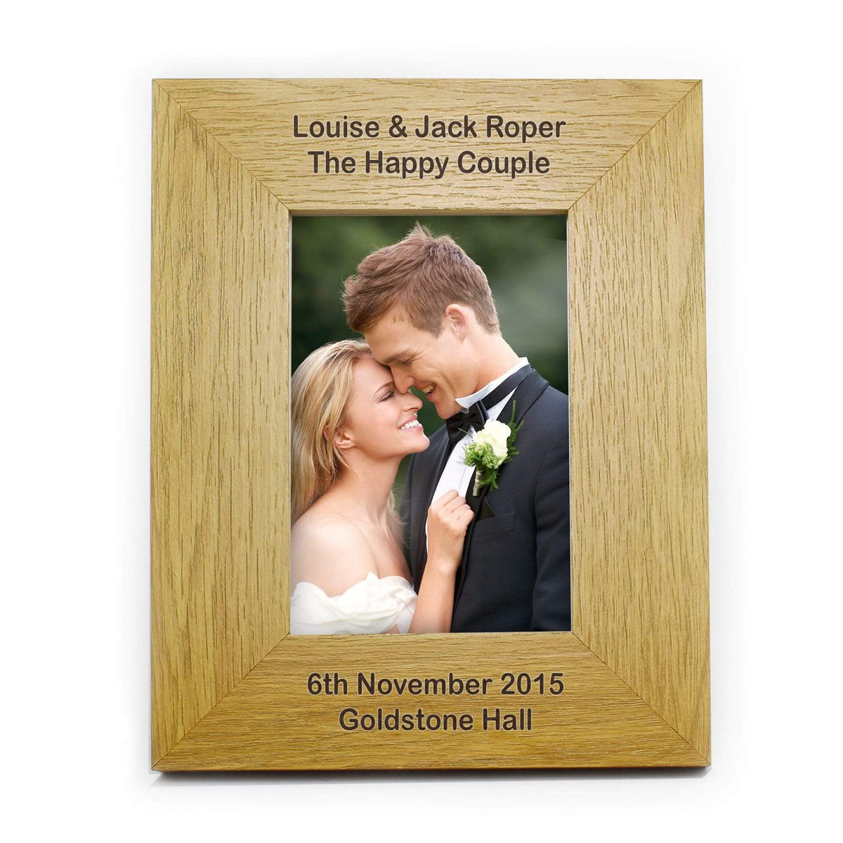 Personalised Memento Wooden Personalised Long Message 4x6 Oak Finish Photo Frame