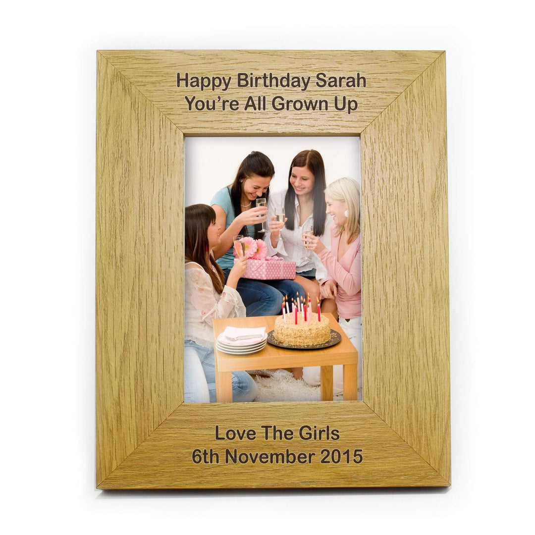 Personalised Memento Wooden Personalised Long Message 4x6 Oak Finish Photo Frame