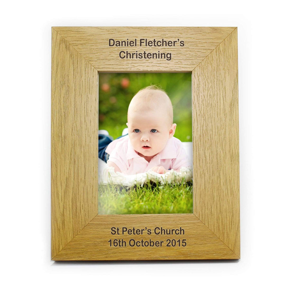 Personalised Memento Wooden Personalised Long Message 4x6 Oak Finish Photo Frame