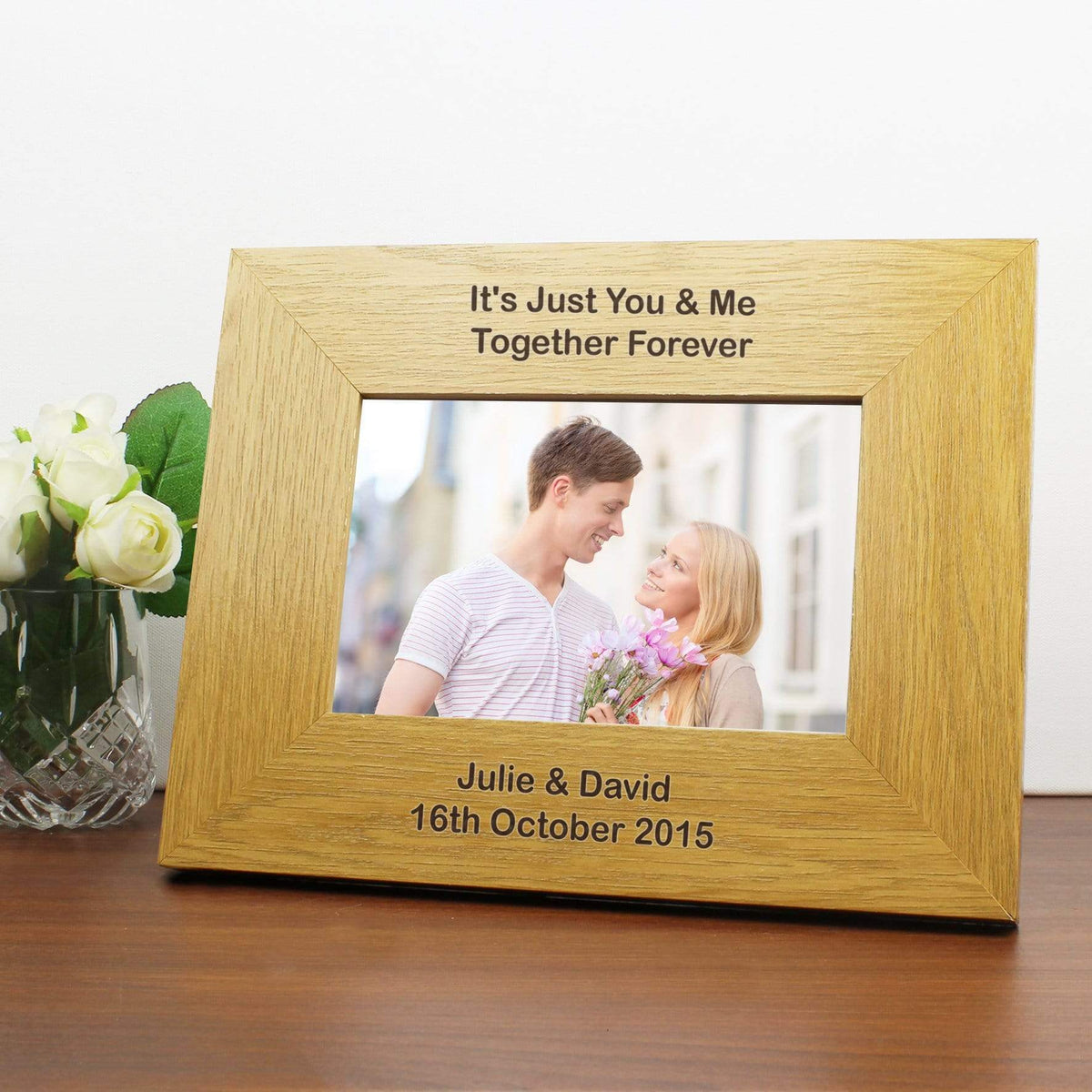 Personalised Memento Wooden Personalised Long Message 6x4 Landscape Oak Finish Photo Frame