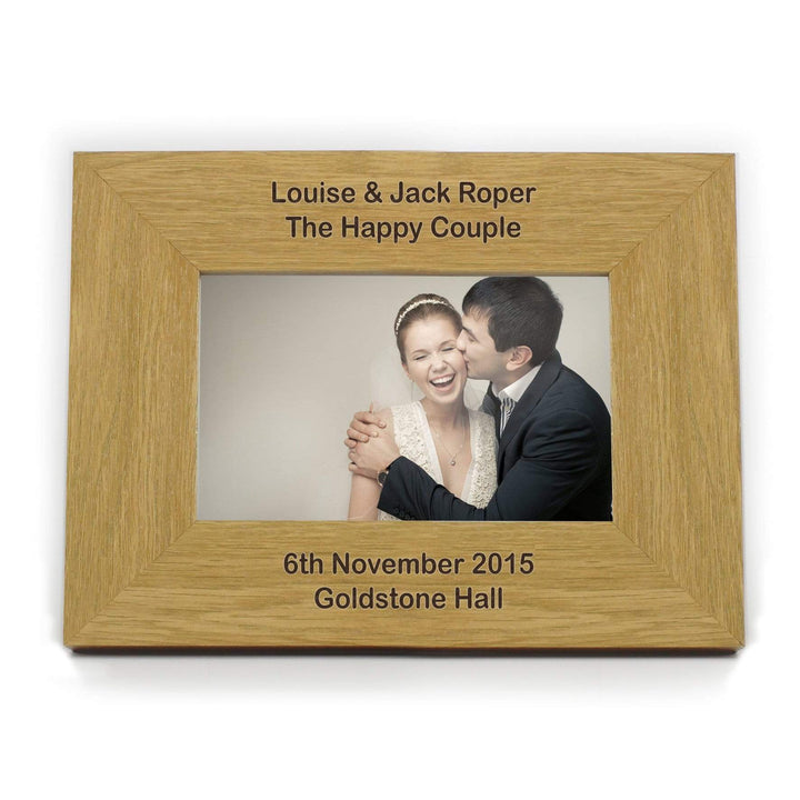 Personalised Memento Wooden Personalised Long Message 6x4 Landscape Oak Finish Photo Frame