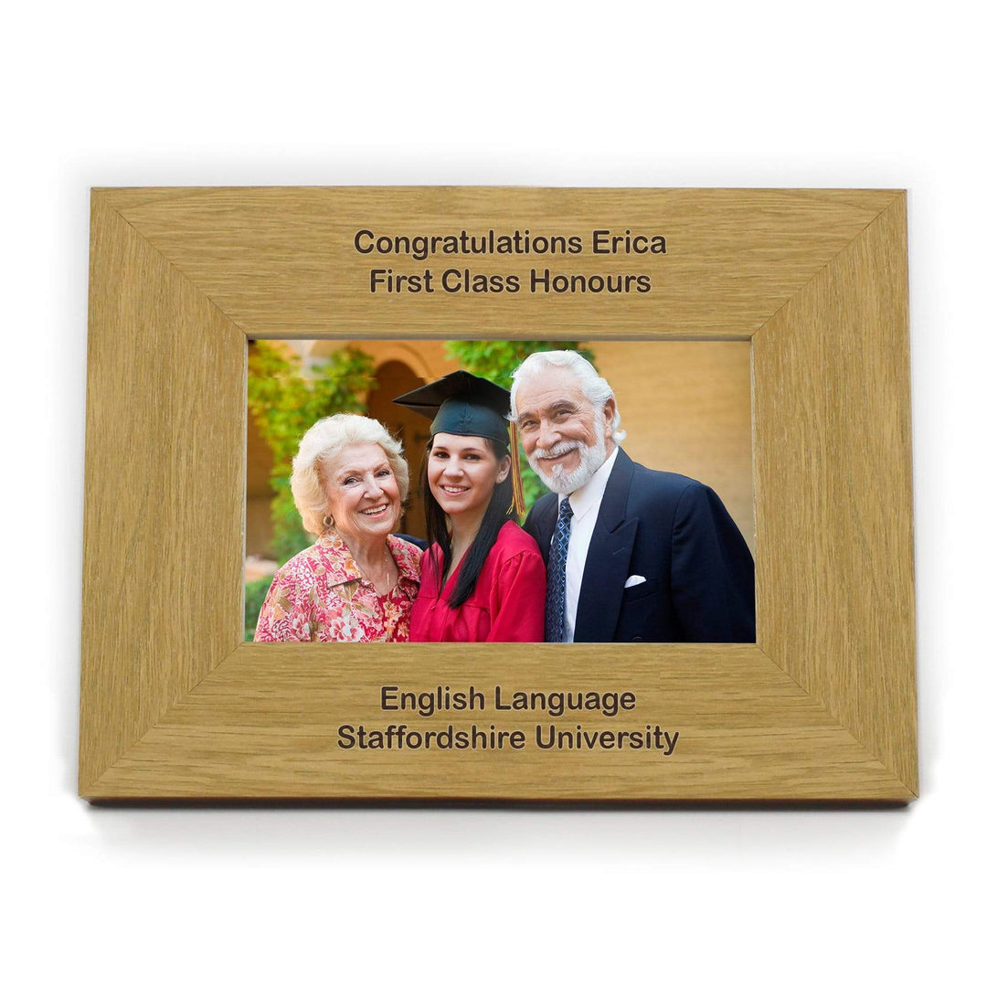 Personalised Memento Wooden Personalised Long Message 6x4 Landscape Oak Finish Photo Frame