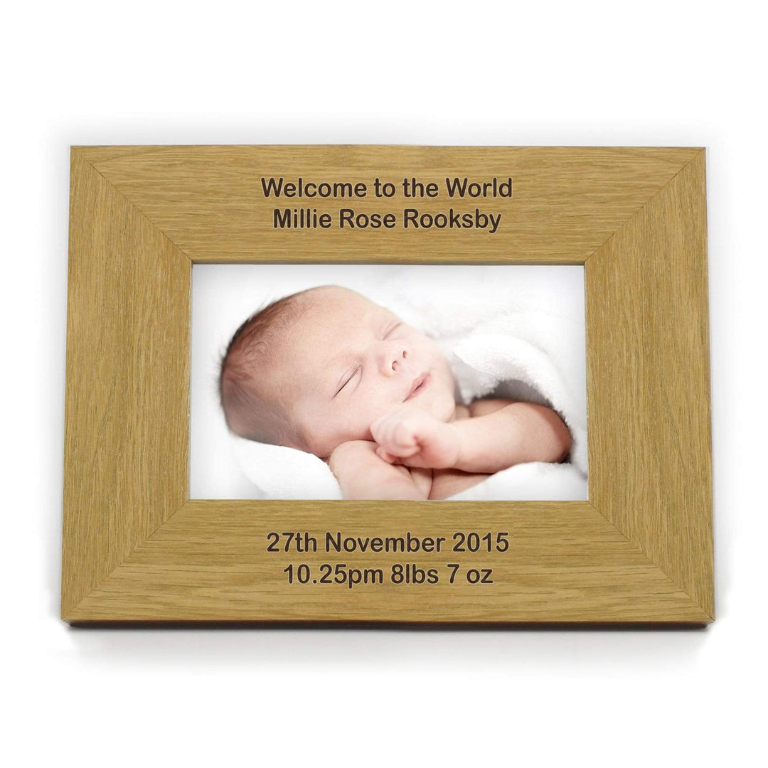 Personalised Memento Wooden Personalised Long Message 6x4 Landscape Oak Finish Photo Frame
