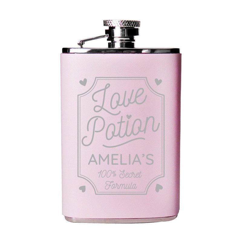 Personalised Memento Glasses & Barware Personalised Love Potion Pink Hip Flask
