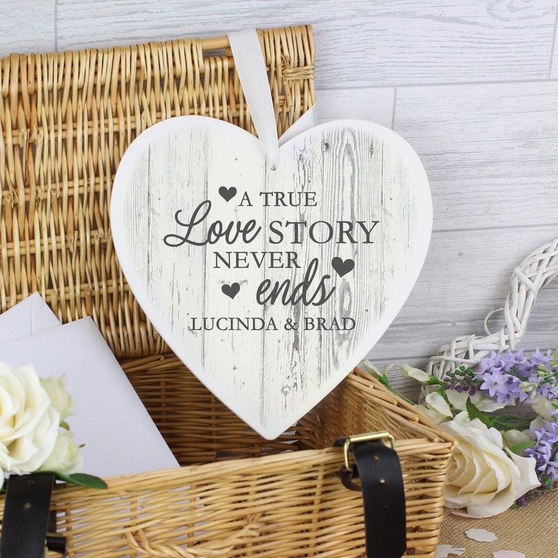 Personalised Memento Hanging Decorations & Signs Personalised Love Story Large Wooden Heart Decoration